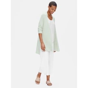 EILEEN FISHER CARDIGAN SWEATER ORGANIC LINEN CREPE STRETCH LONG MIST GREEN NWT